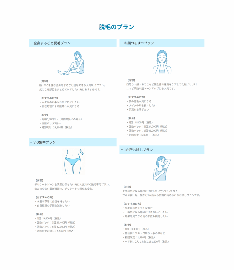 脱毛サロンciao脱毛のプラン